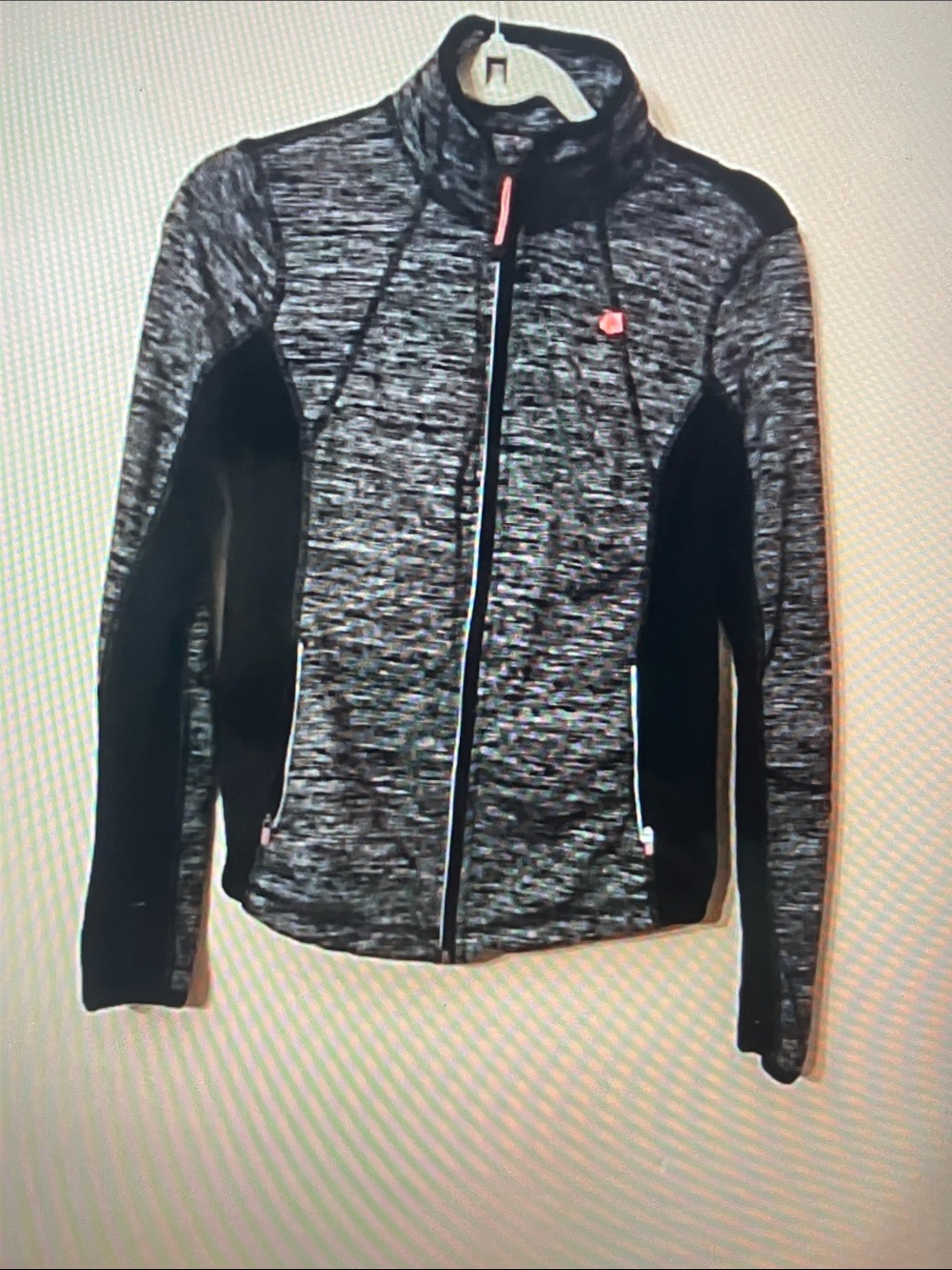 Women's Black Heather Zip-Front Utility Jacket with Pink Accent